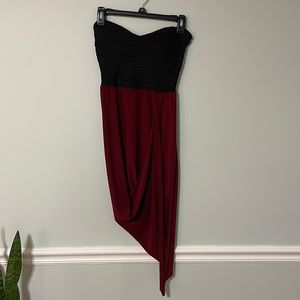 Two-toned black and maroon strapless dress. MIDI length. Size small